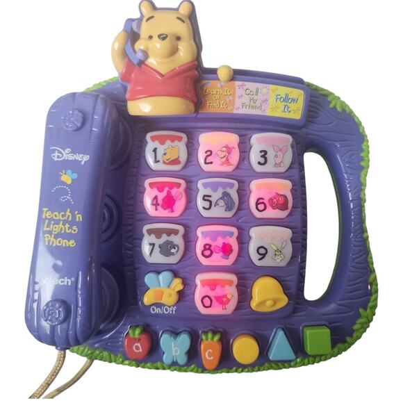 Disney Winnie The Pooh & Friends Teach N Lights Phone VTech Learning Toy Tested - Picture 1 of 3
